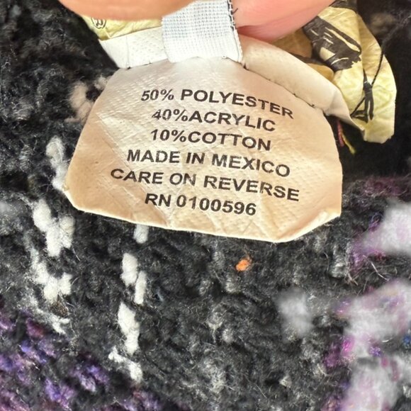 Baja Joe Black/Purple Original Mexican Mexicali Hoodie Sweater w/Front Pouch - L - Picture 3 of 4